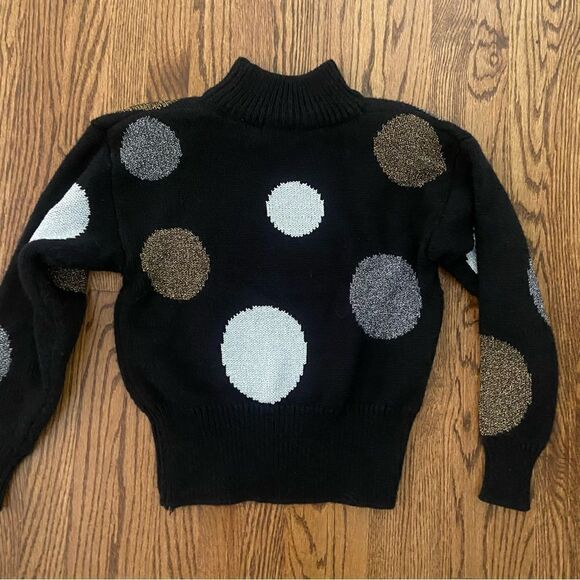 Vintage 1980s metallic polka dot cropped turtleneck sweater Liz Claiborne S - Picture 1 of 4